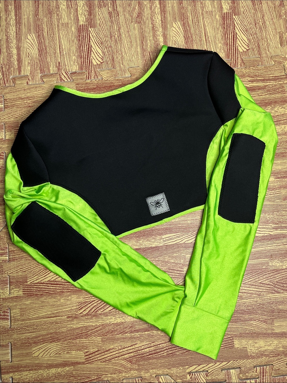 Bees Knees Floorwork Shrug - Neon Green and Black Padding crop topfor Aerialists